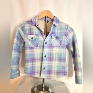 Eddie Bauer Girls Sherpa Lined Fleece Shacket – Blue & Purple Plaid | Size 6/6X
